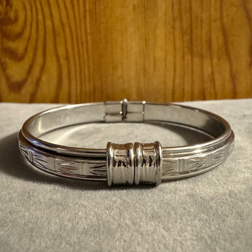 Silver Tone Statement Hinged Cuff Bracelet - image 1